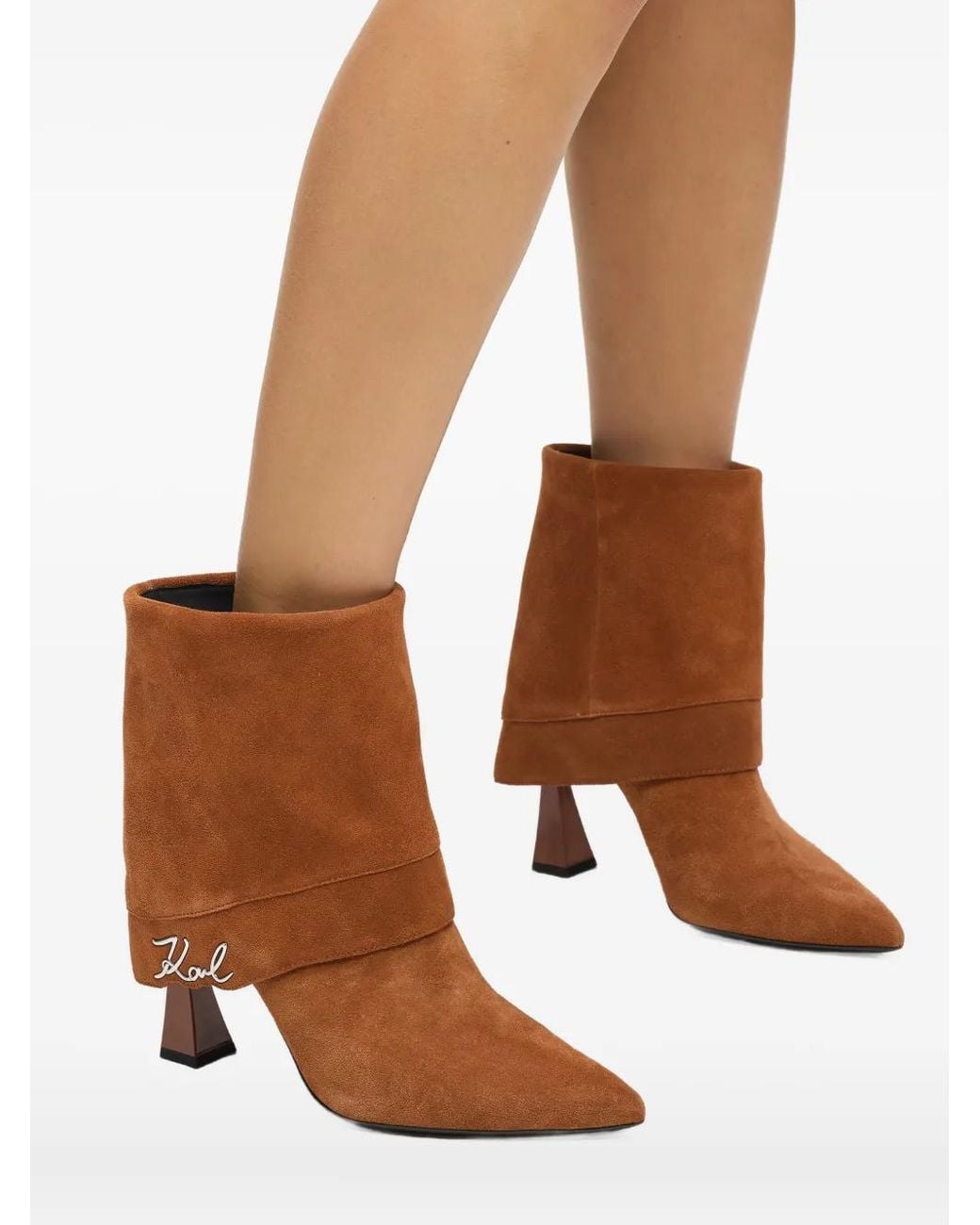 Karl Lagerfeld Brown Debutante Fold-Over Ankle Boots