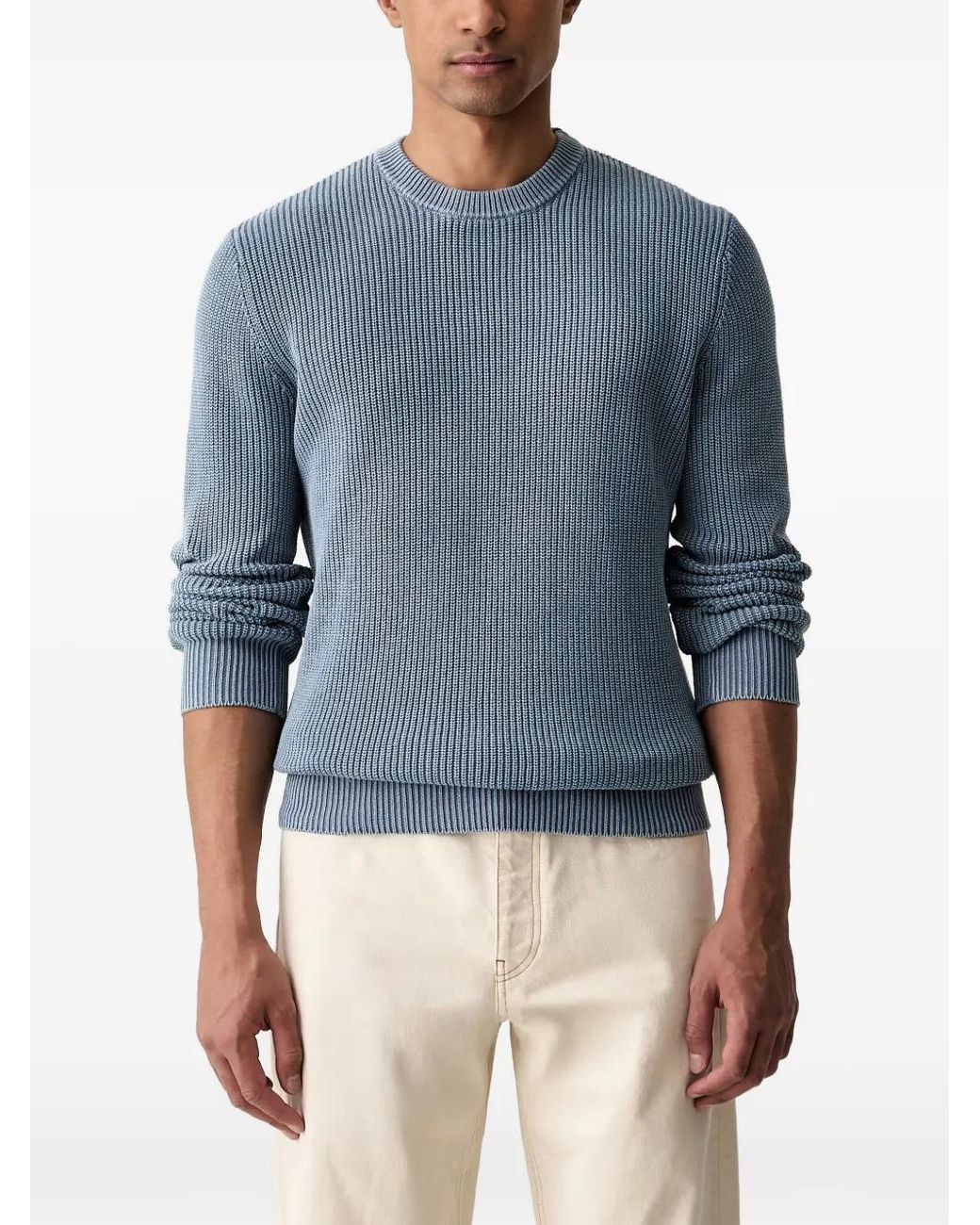Guess Blue Ribbed-Knit Logo-Patch Sweater for men
