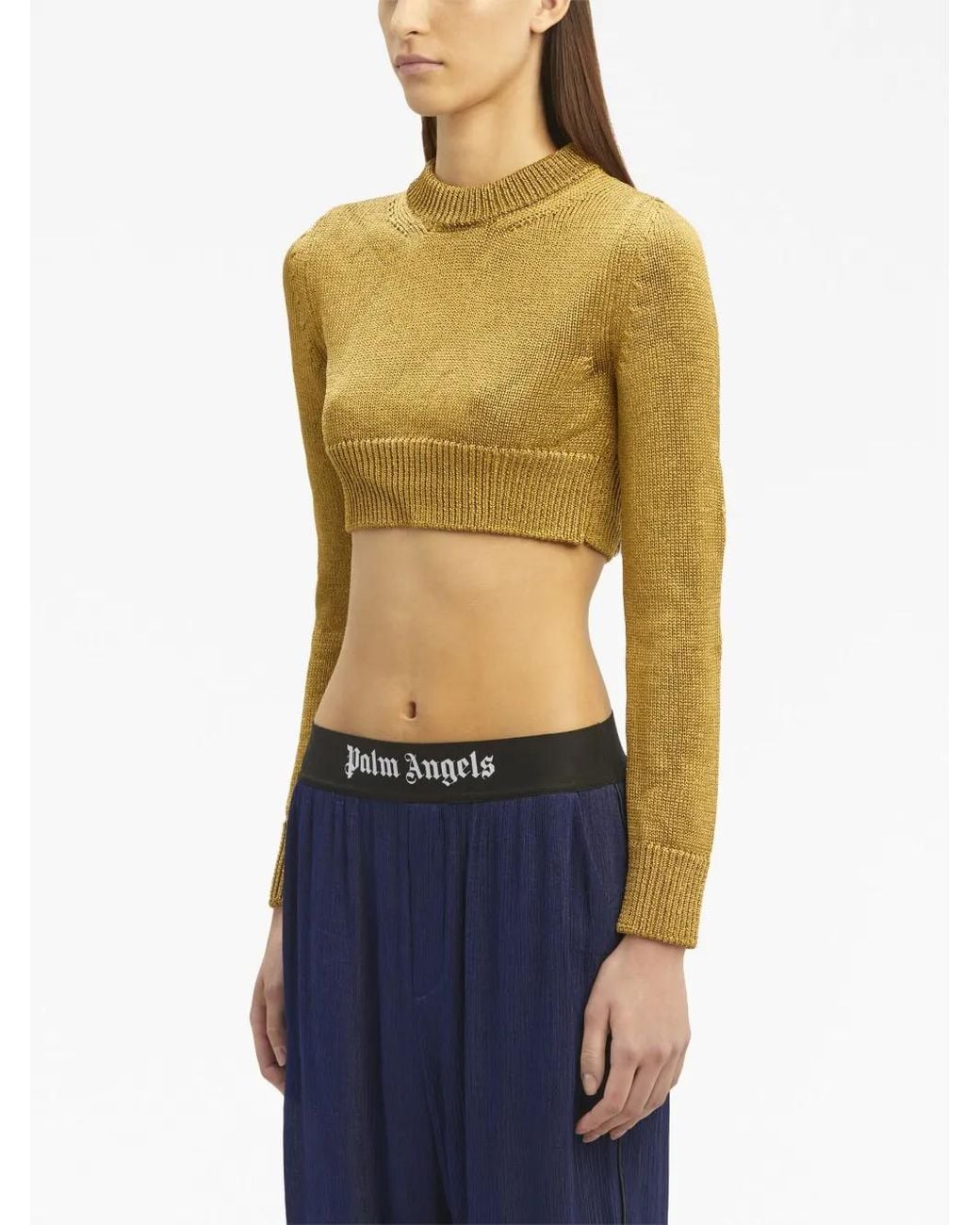 Palm Angels Yellow Cropped Laminated Jumper