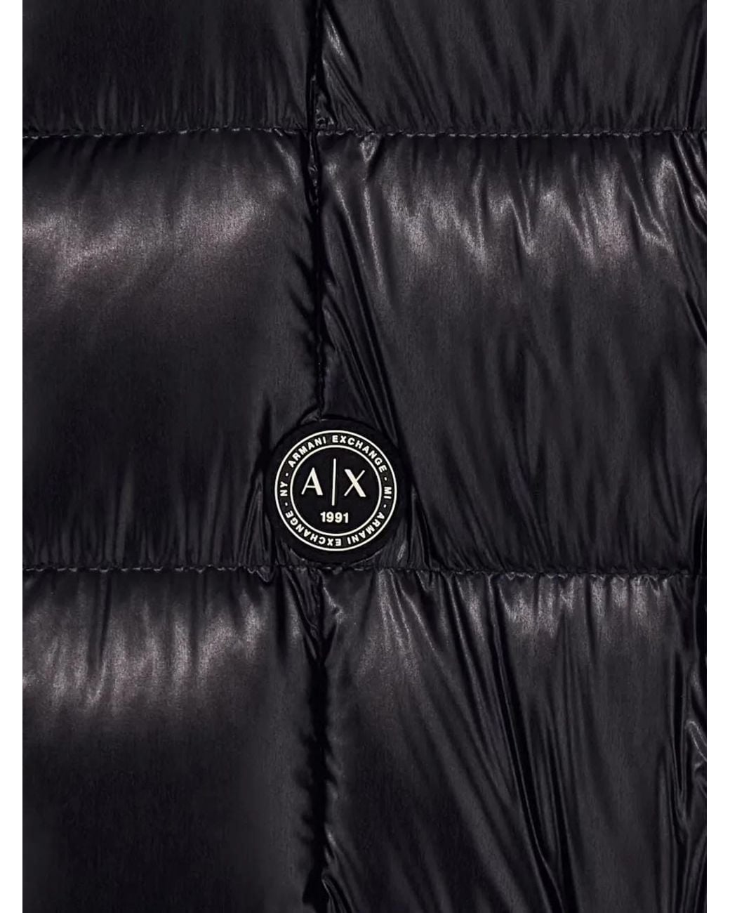 ARMANI EXCHANGE Black Quilted Logo-Patch Padded Jacket for men