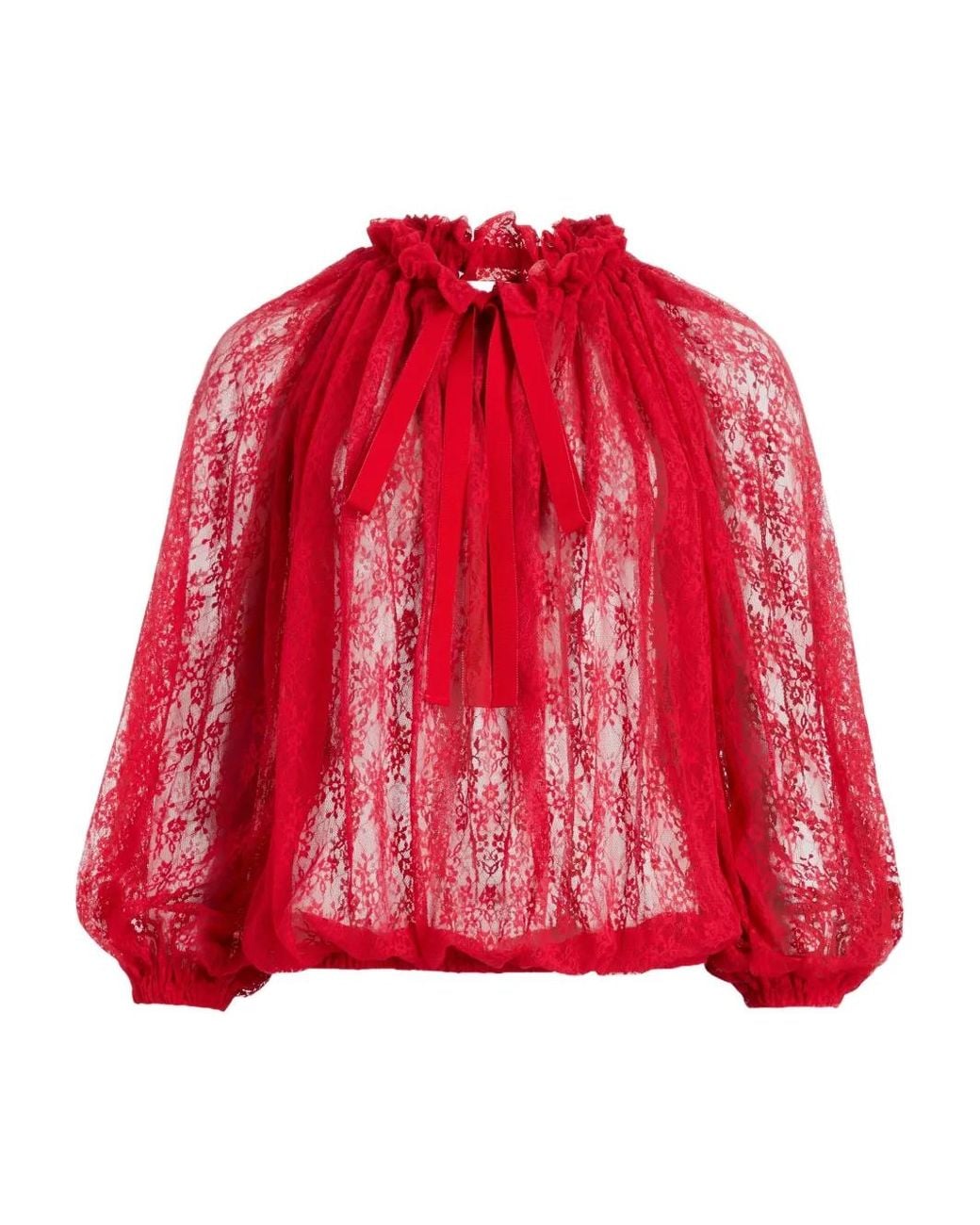 Patou Red Lace Drawstring Top