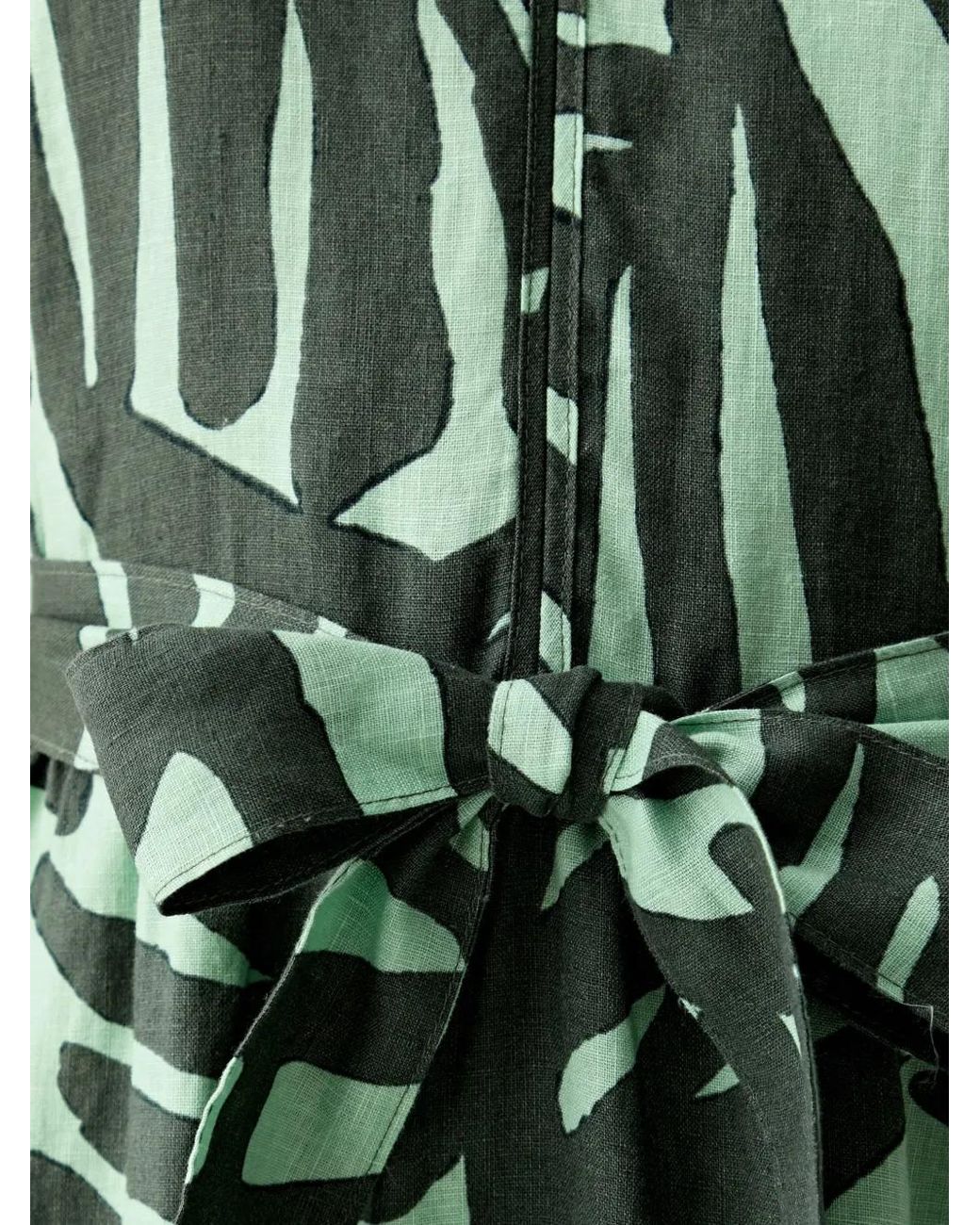Benetton Green Leaf-Print Belted Midi Dress