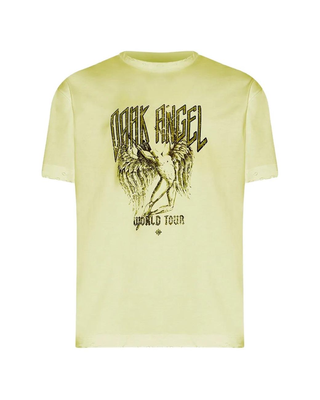 John Richmond Yellow Graphic-Print Distressed T-Shirt for men