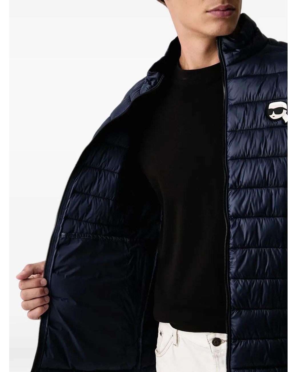 Karl Lagerfeld Blue Logo-Patch Quilted Jacket for men