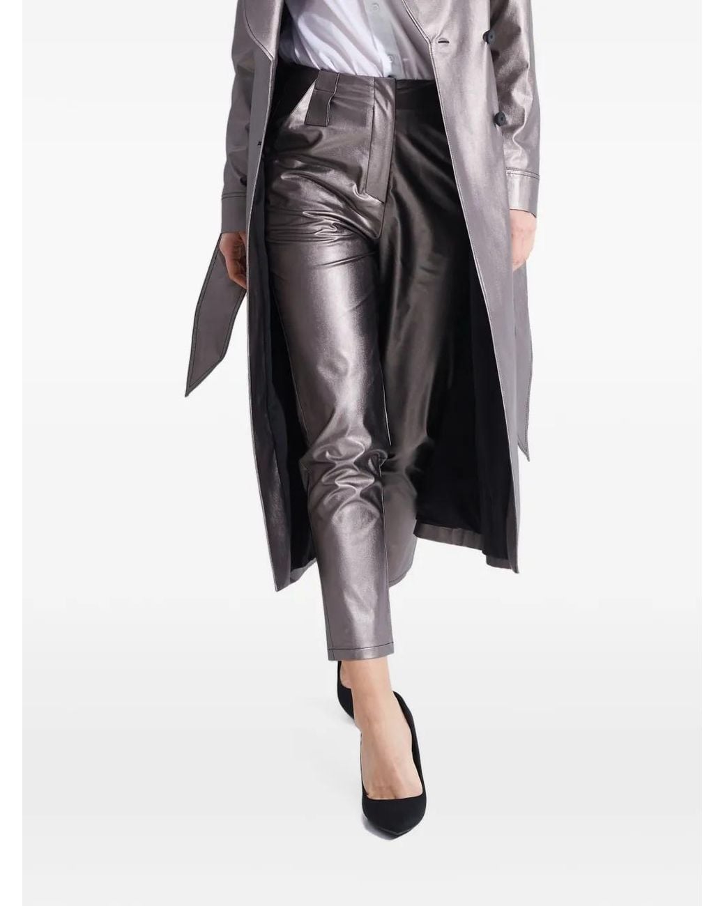Tessitura Body Couture Black Metallic-Effect Tapered Trousers