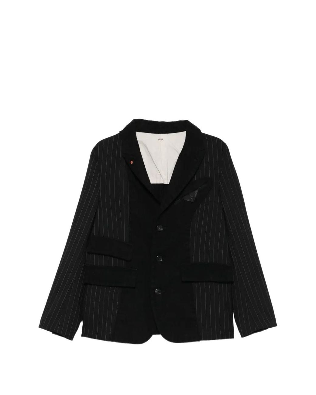 KHOKI Black Pinstripe-Pattern Panelled Blazer for men