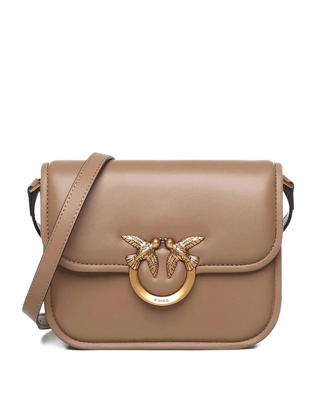Pinko Brown Love Box Leather Shoulder Bag