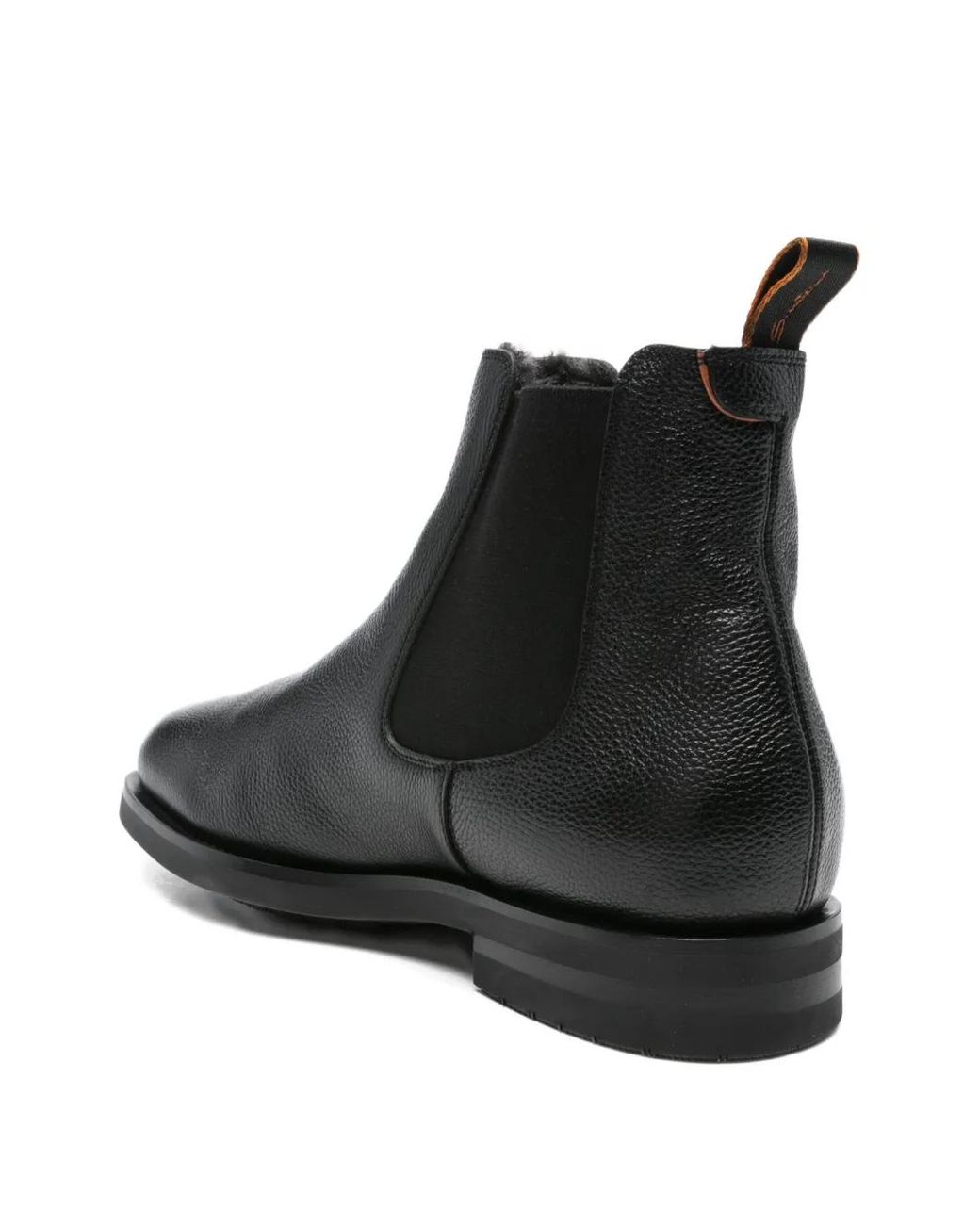 Santoni Black Elastic-Panel Leather Boots for men