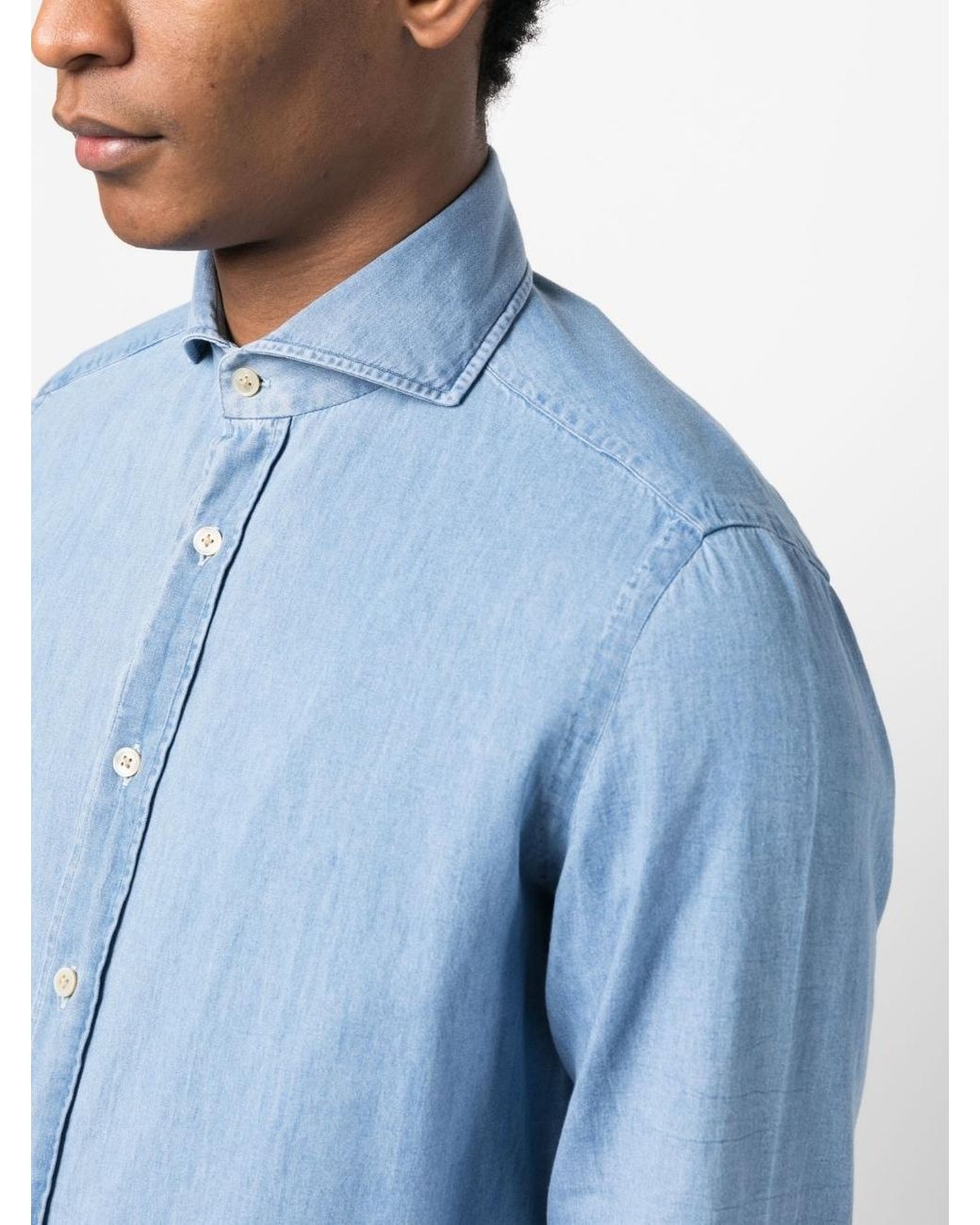 Chemise en coton à manches longues Luigi Borrelli Napoli pour homme en  coloris Bleu | Lyst