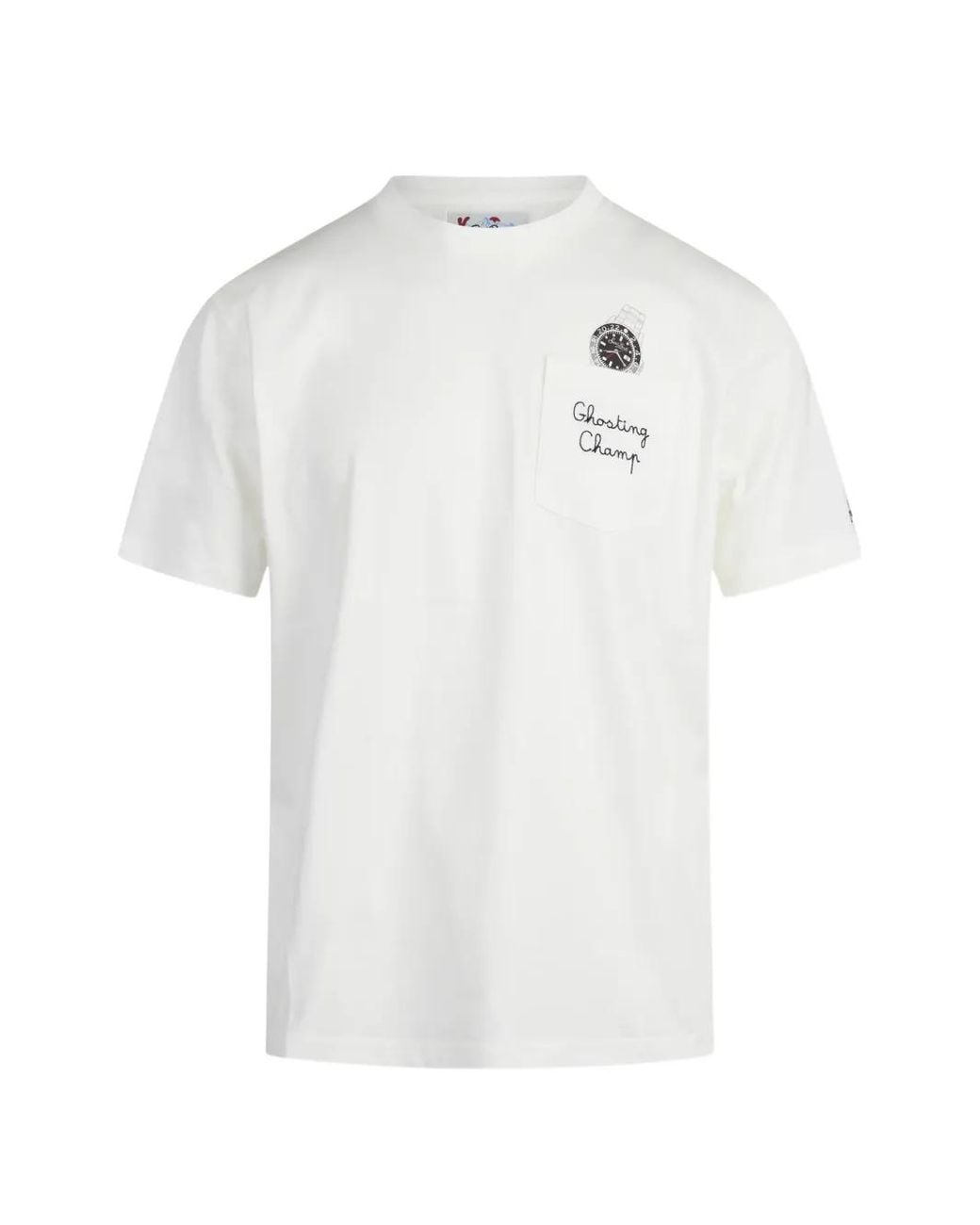 Mc2 Saint Barth White Connor Cotton T-Shirt With Watch Print And Ghosting Champ Embroidery for men