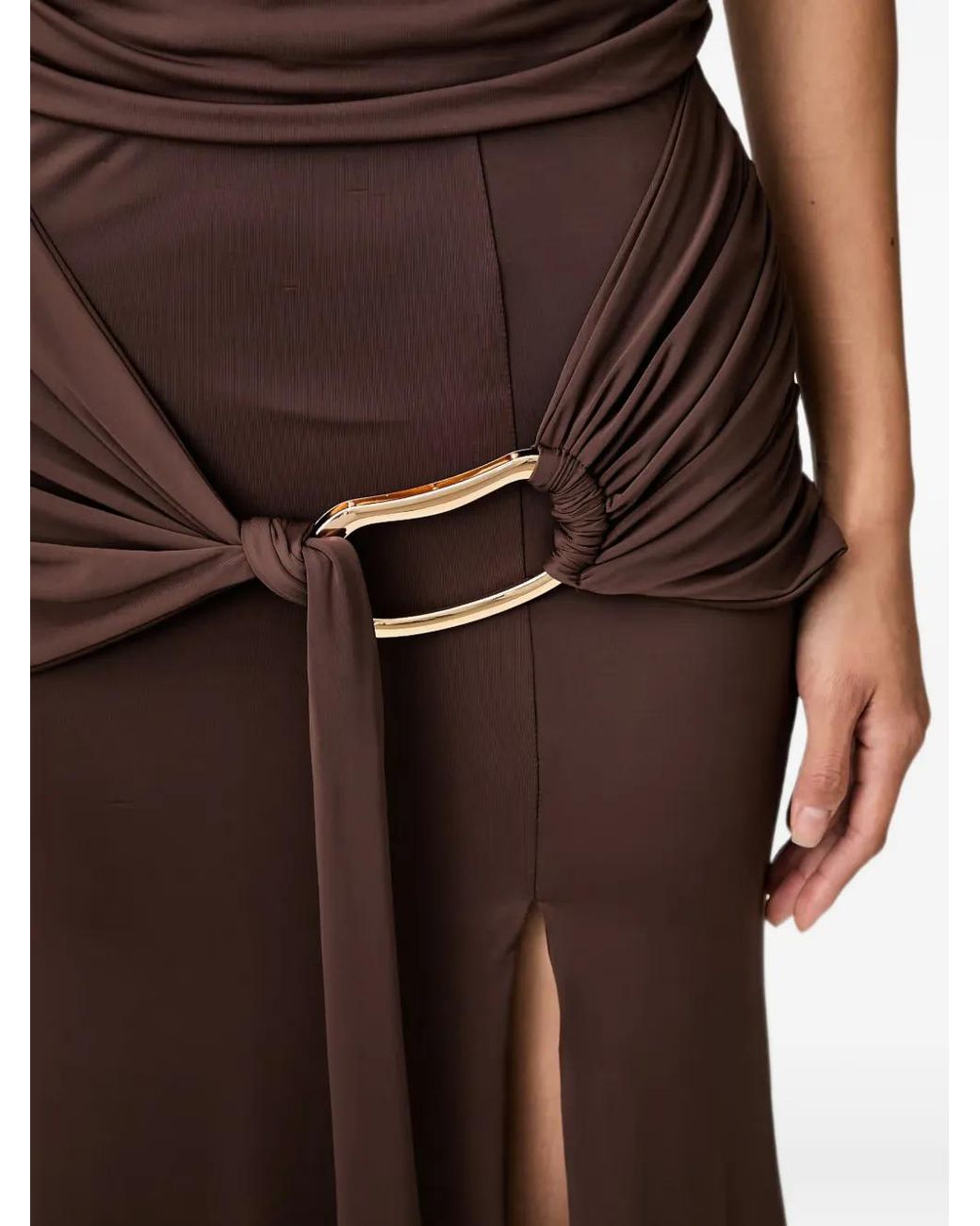 Bardot Brown Dion Buckle-Detail Front-Slit Maxi Skirt