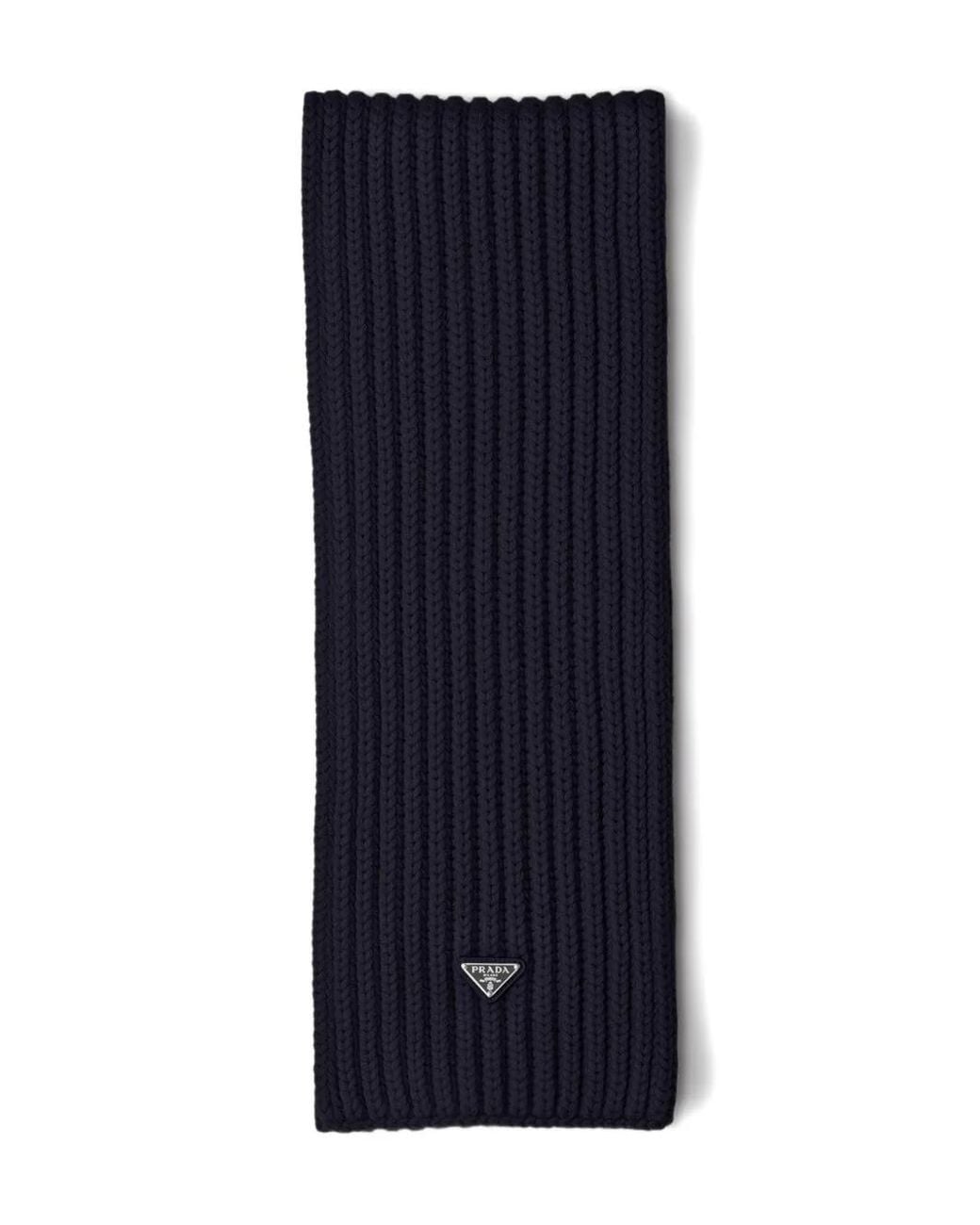 Prada Blue Enamelled Triangle Rib Knit Scarf