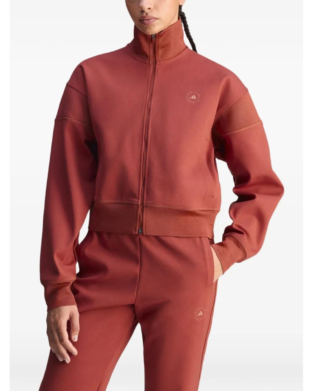 Adidas By Stella McCartney Red Logo-Print Zip-Up Sweater