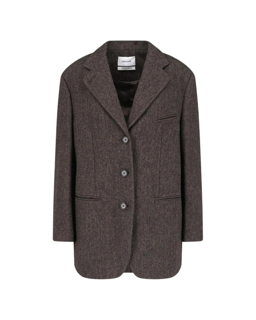 Low Classic Brown Herringbone-Pattern Wool Blazer