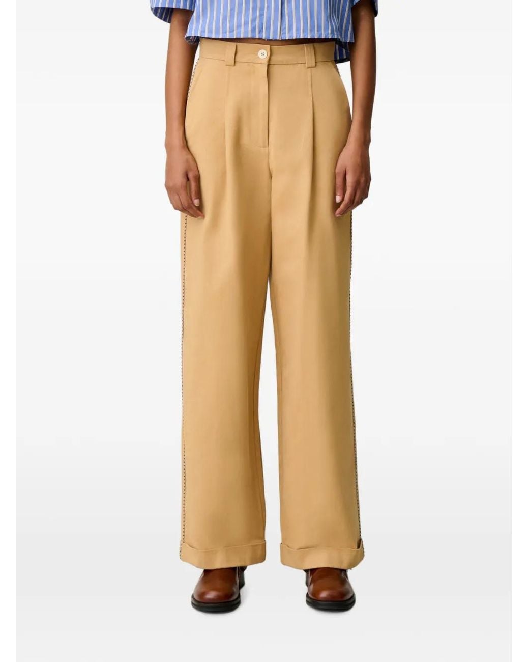Claudie Pierlot Natural Straight Pleated Trousers