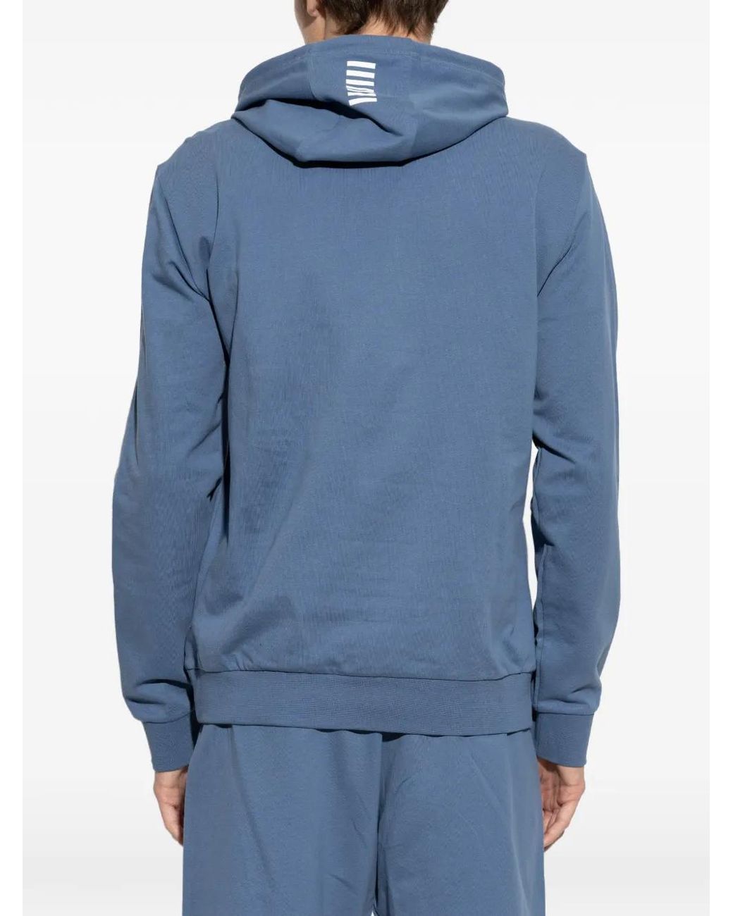 EA7 Blue Logo-Print Drawstring Hoodie for men
