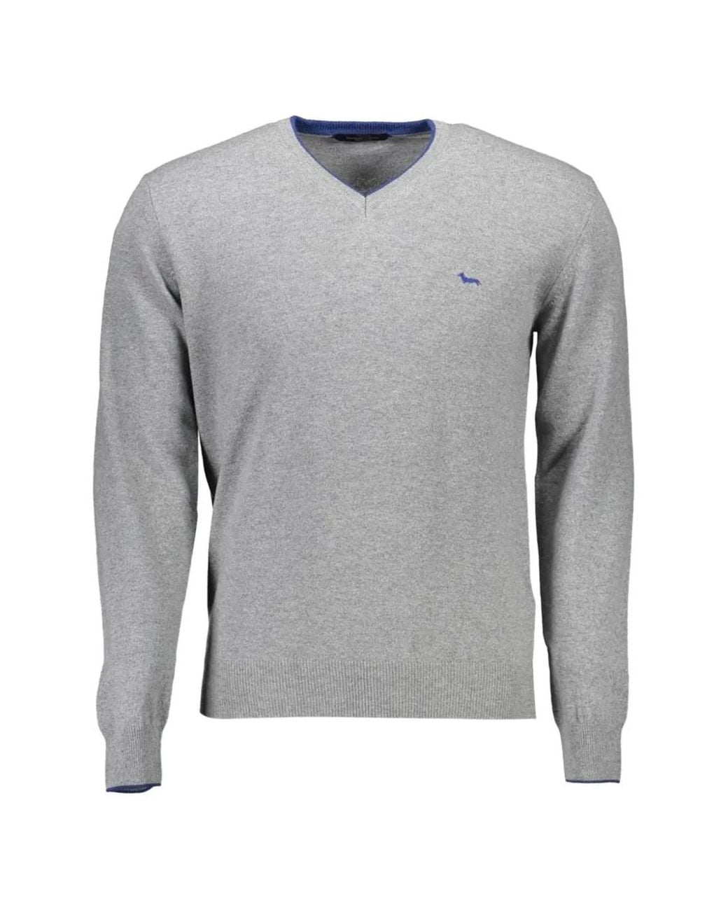 Harmont & Blaine Gray Embroidered-Logo V-Neck Sweater for men
