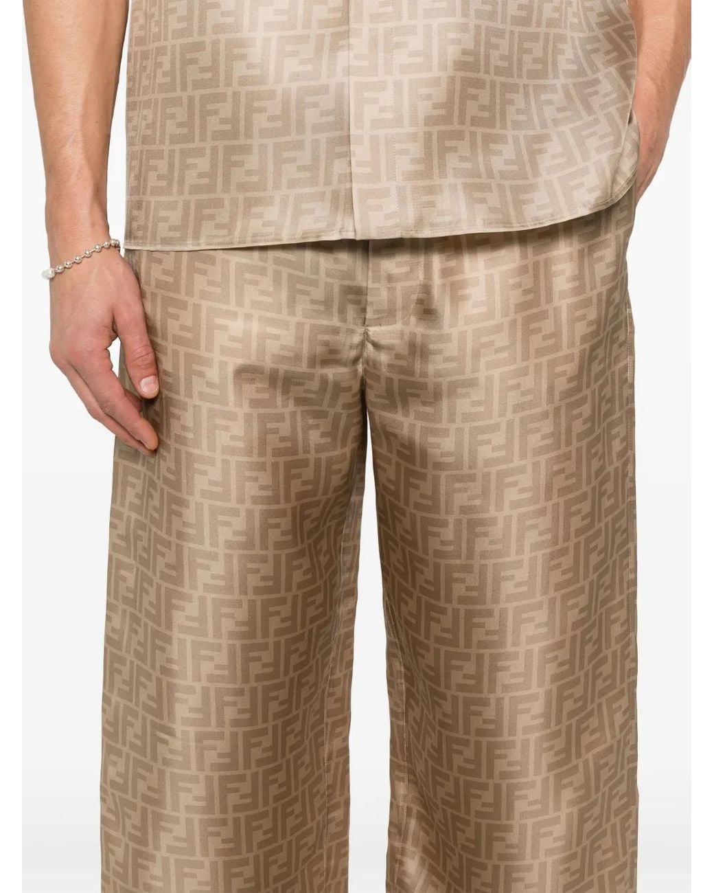 Fendi Natural Ff Silk Trousers for men