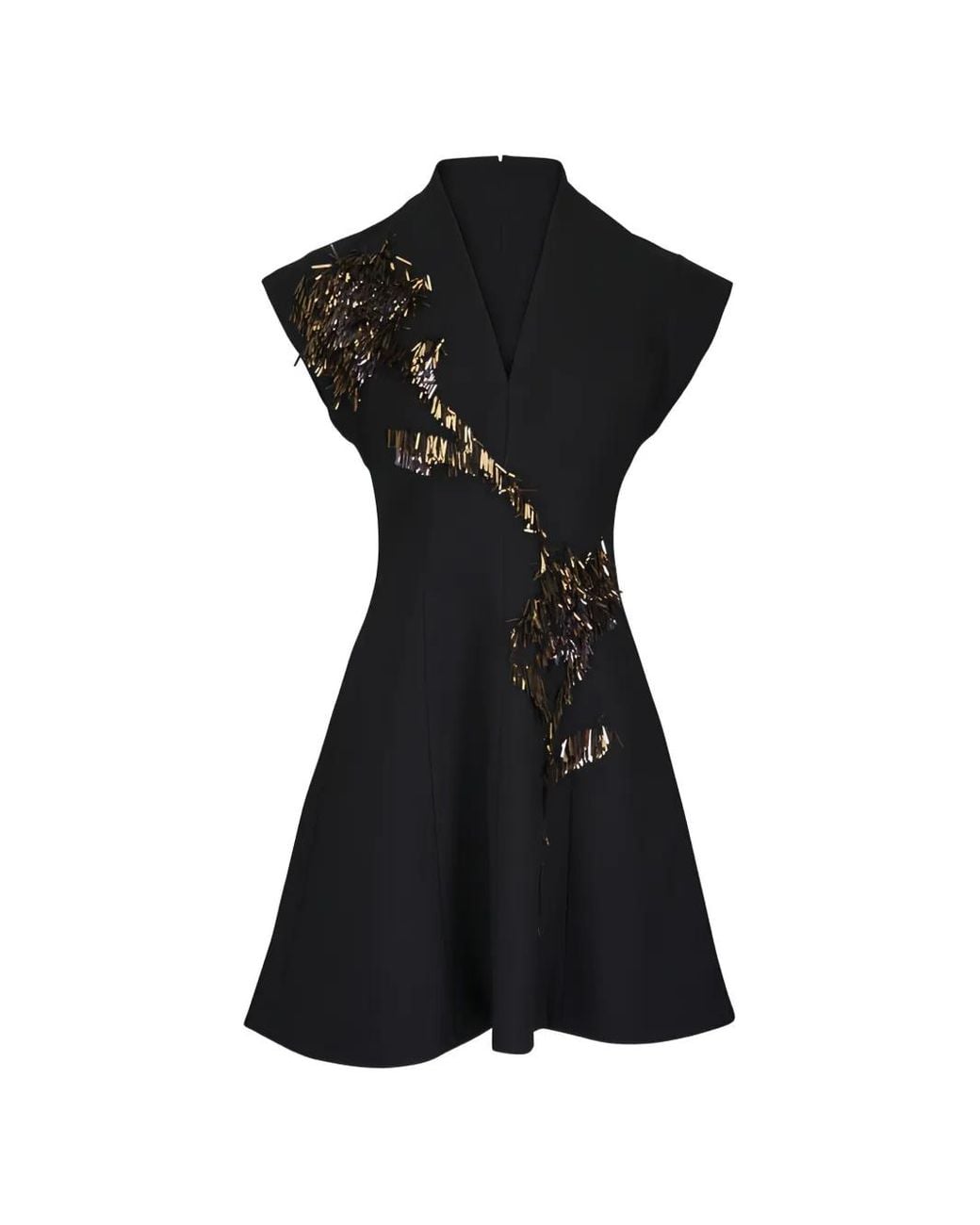 Lela Rose Black Embroidered V-Neck Mini Dress