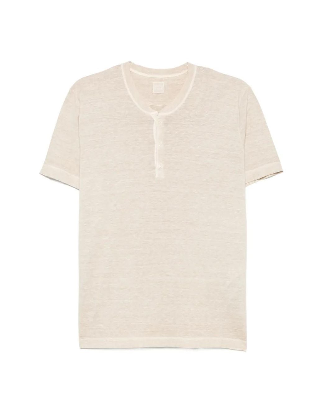 120% Lino White Buttoned Short-Sleeve T-Shirt for men