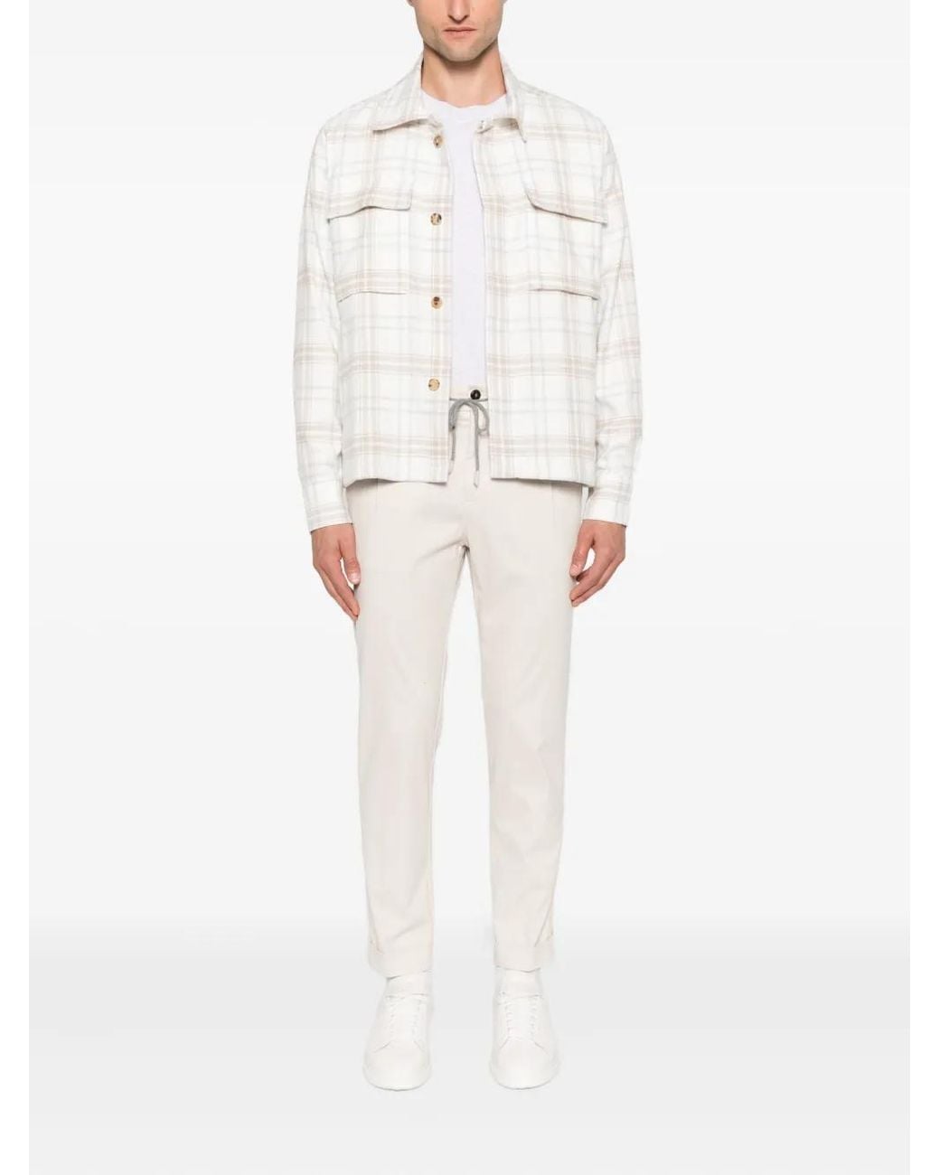 Eleventy White Pleated Drawstring Trousers for men