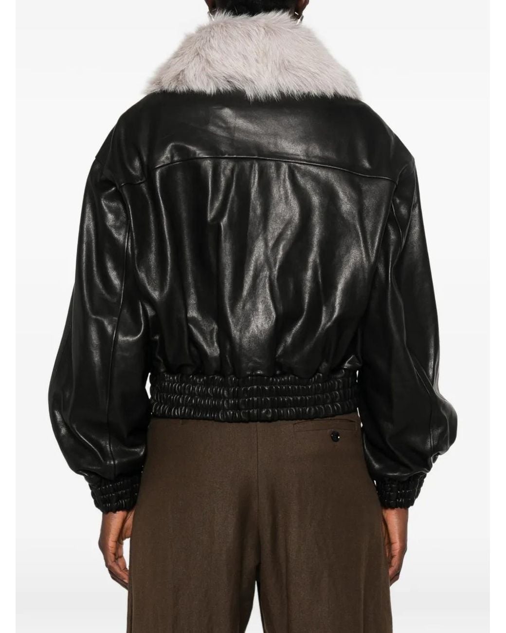 Nour Hammour Black Ellery Fur-Collar Leather Jacket
