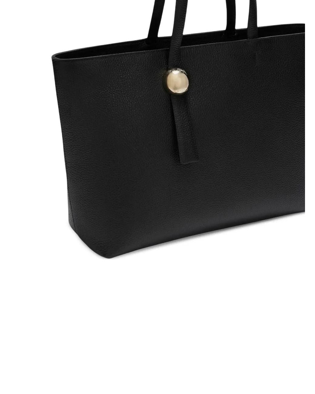 Furla Black Logo-Engraved Pebble-Texture Tote Bag