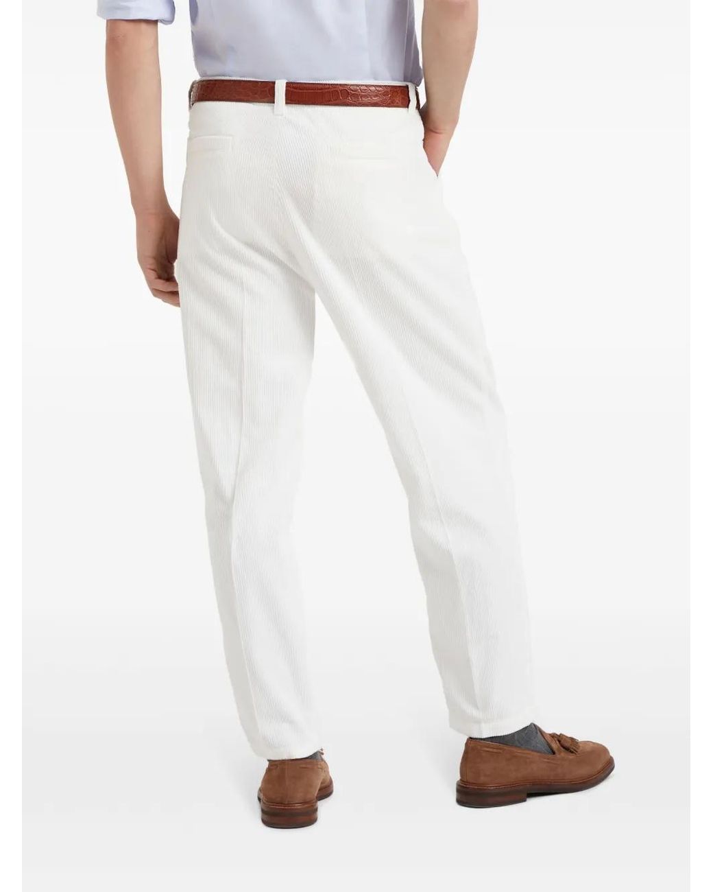 Brunello Cucinelli White Corduroy Velvet Trousers for men