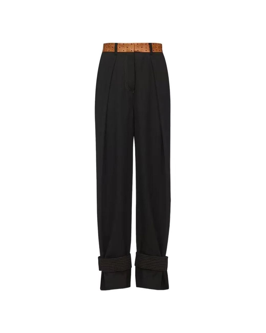 MCM Black Monogram-Print Waistband Pleated Trousers