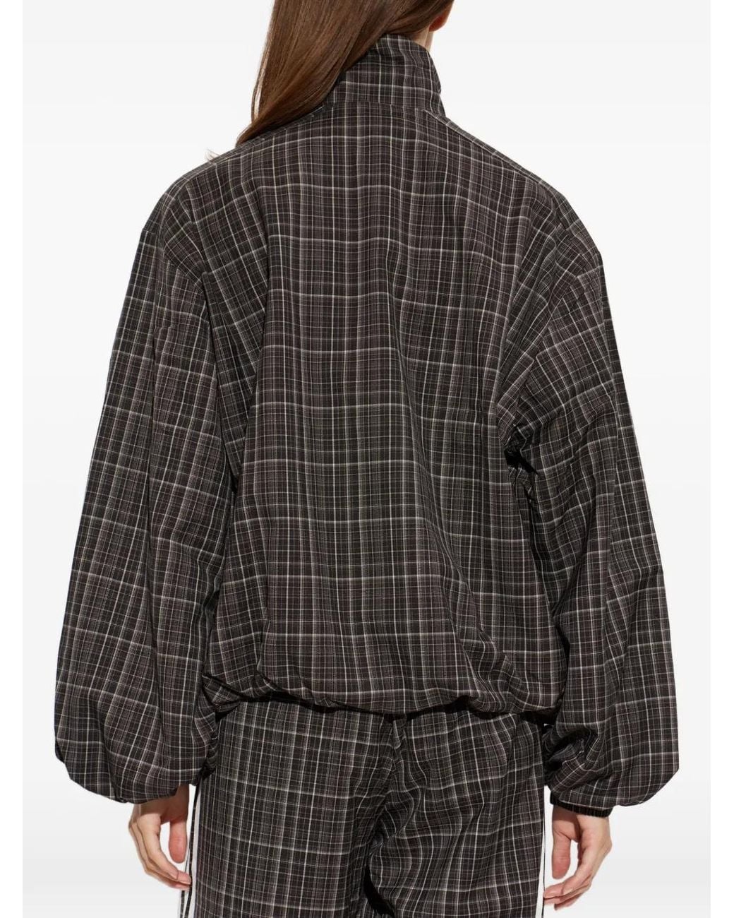 Adidas Black Check-Pattern High-Neck Track Jacket
