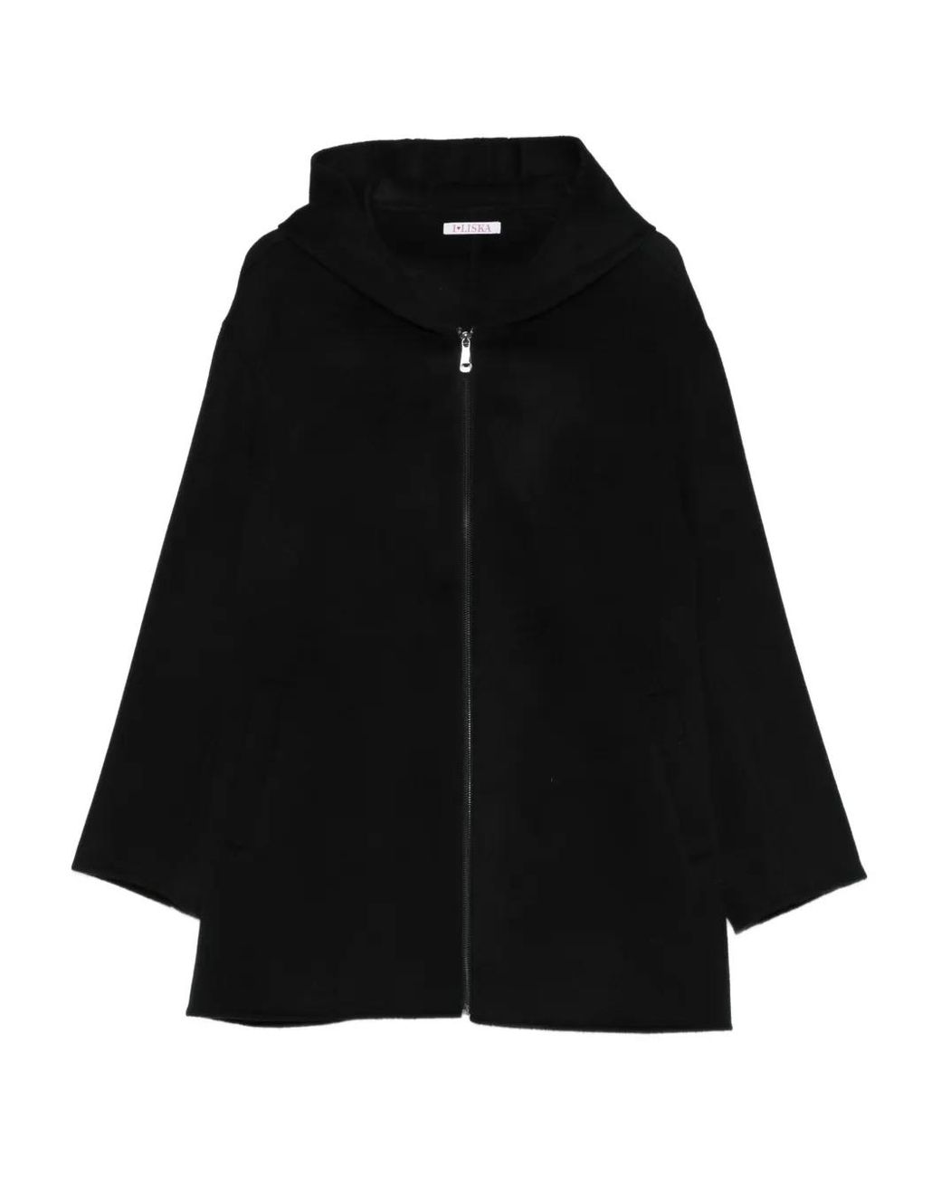 Liska Black Hooded Zip-Fastening Coat