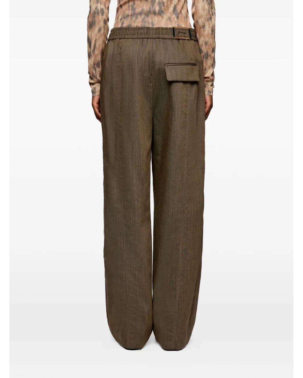 Ganni Green Pantalon En Laine Mélangée