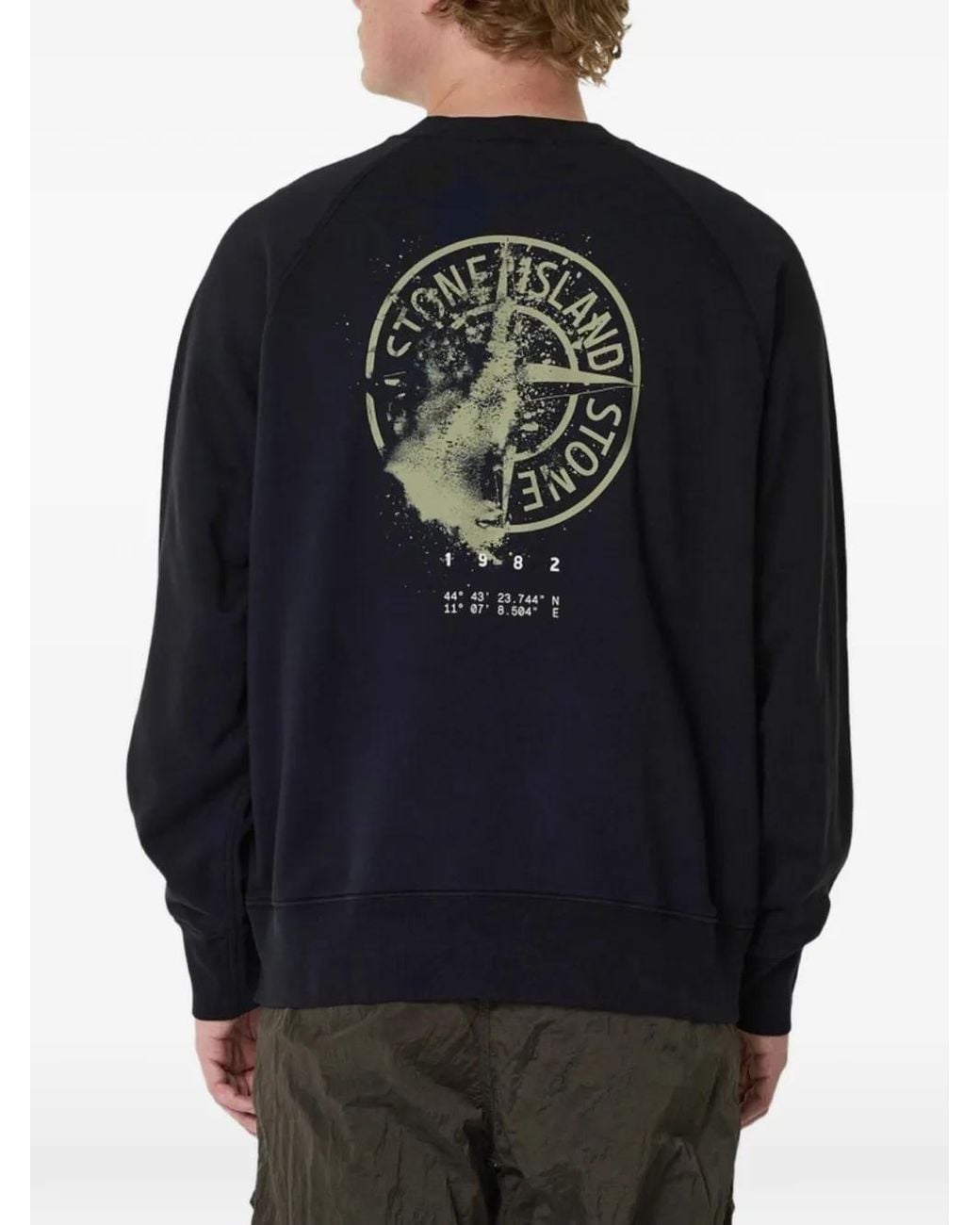 Stone Island Blue Logo-Print Garment-Dyed Sweater for men