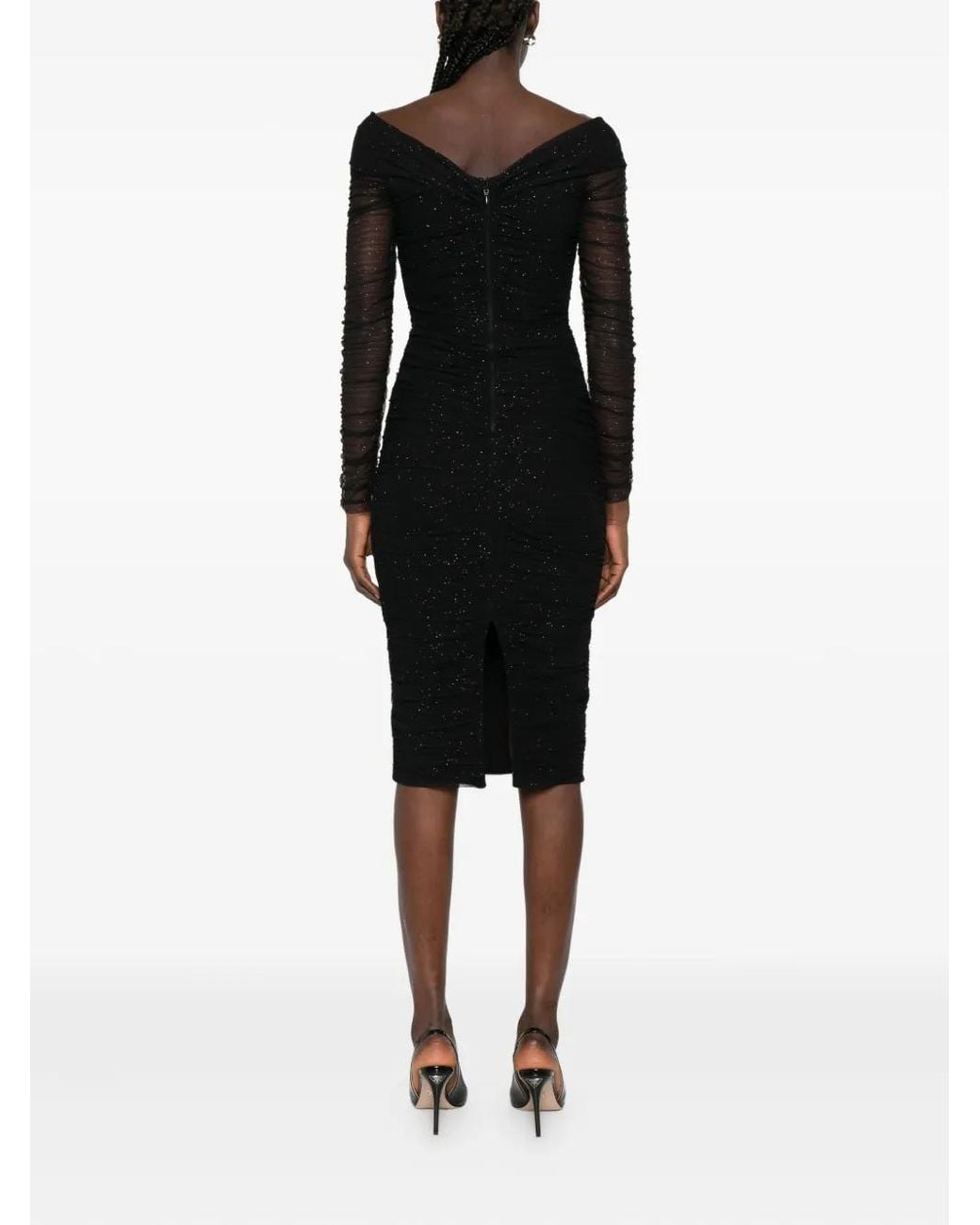 Nissa Black Off-Shoulder Sequin-Embellished Mini Dress