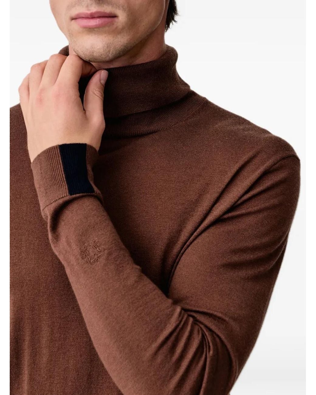 Mos Mosh Brown Roll-Neck Knitted Sweater for men