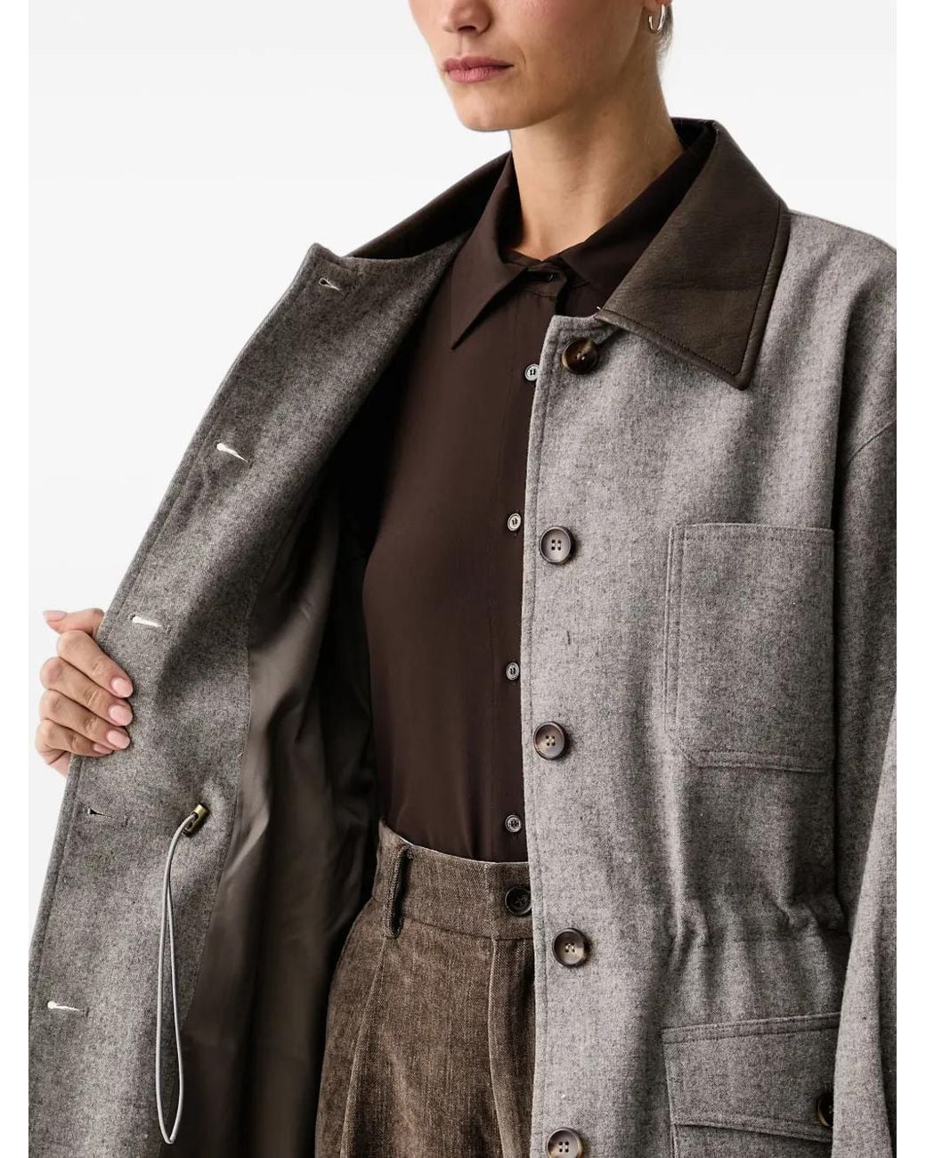 ELEH Gray Button-Fastening Single-Breasted Coat