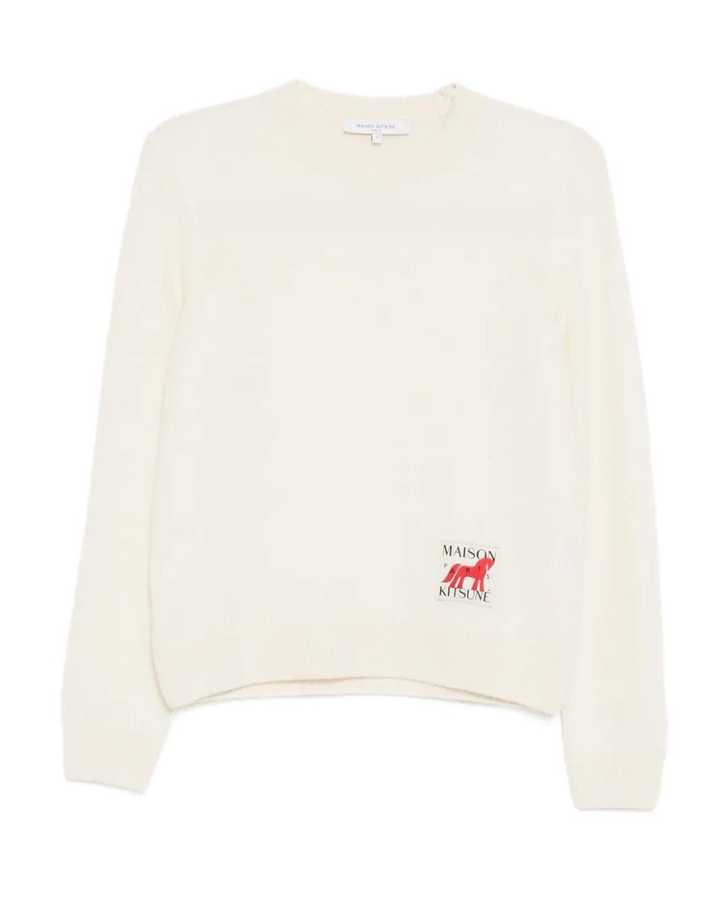 Maison Kitsuné Natural Logo-Patched Round-Neck Jumper