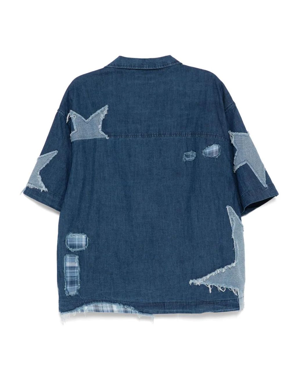 FIVE CM Blue Patchwork Shirt for men