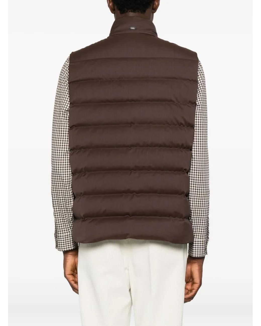 Herno Brown Zip-Up Quilted Gilet for men
