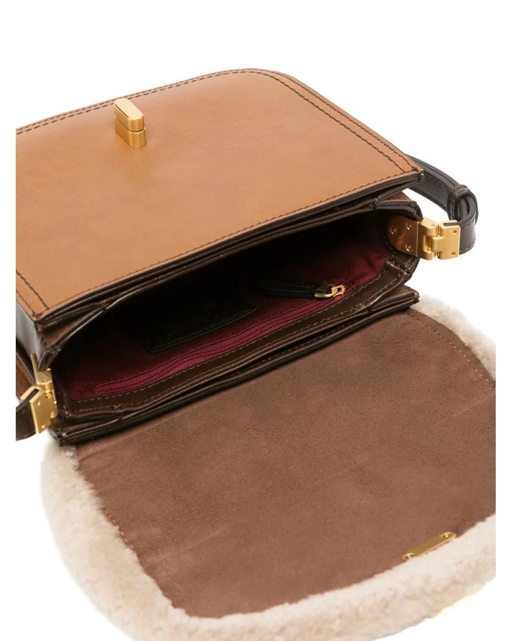 The Bridge White Shearling-Trim Leather Crossbody Bag