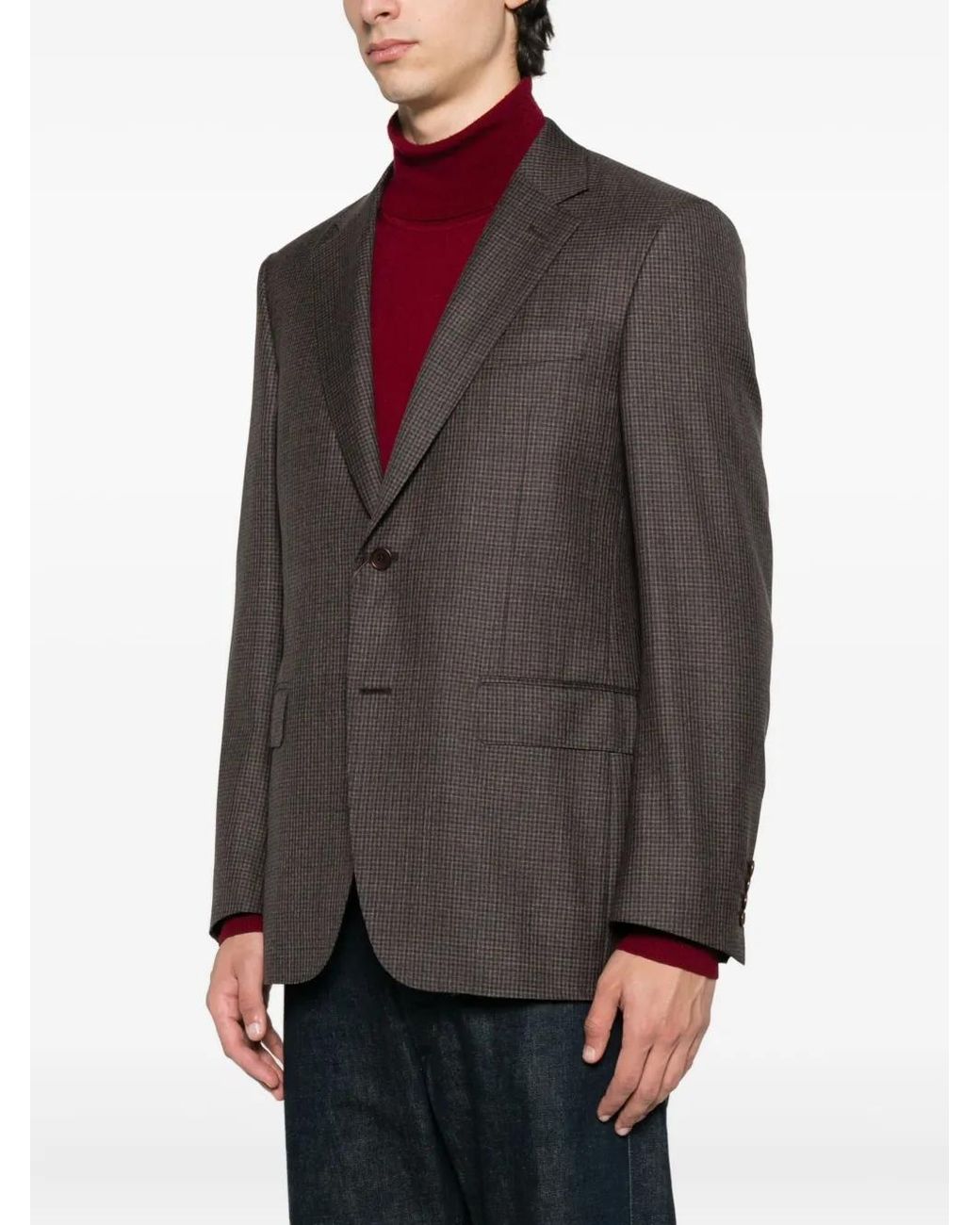 Canali Gray Checked Two-Button Blazer for men