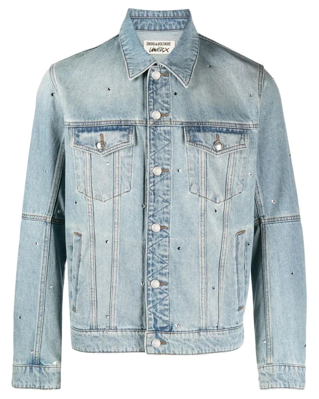 Zadig & Voltaire Blue Kasy Spread-Collar Crystal Denim Jacket