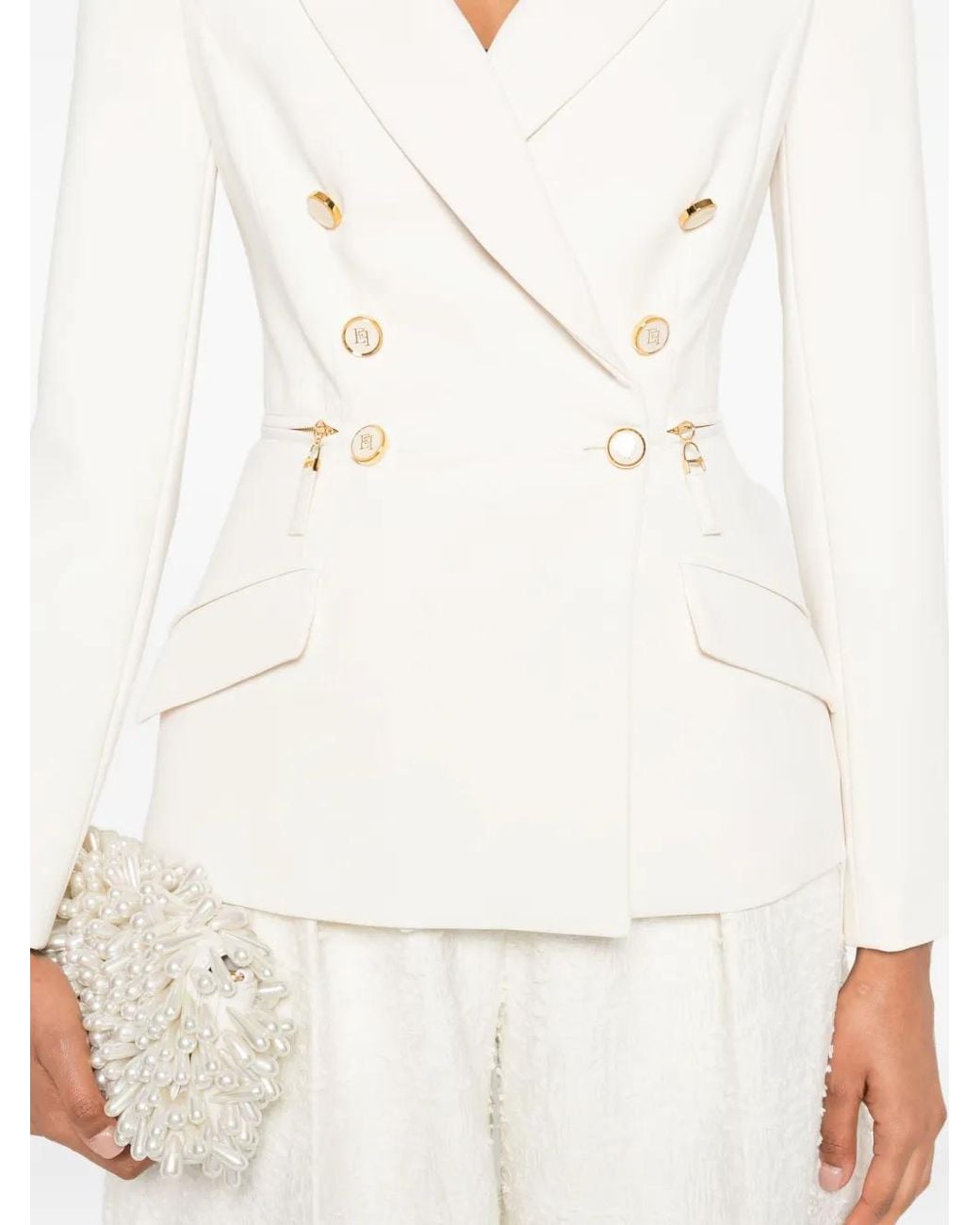 Elisabetta Franchi White Double-Breasted Buttoned Blazer