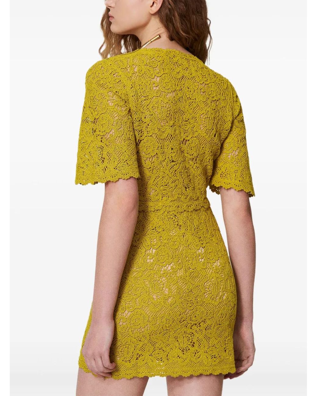 Twinset Yellow Crocheht Knit Mini Dress