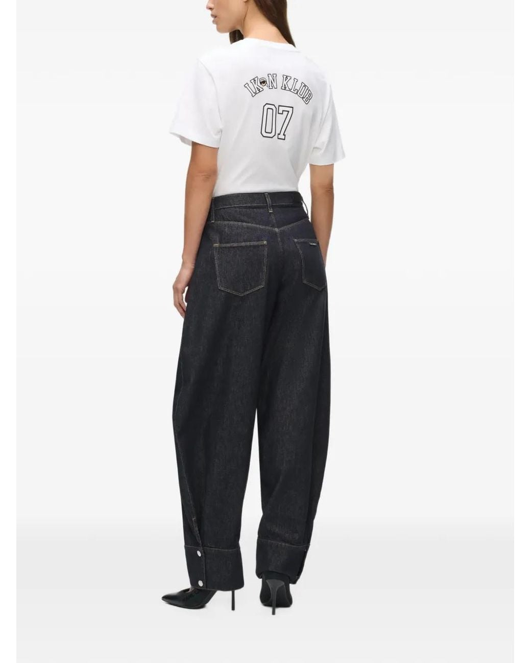 Karl Lagerfeld Blue Cuff-Detail Wide-Leg Jeans