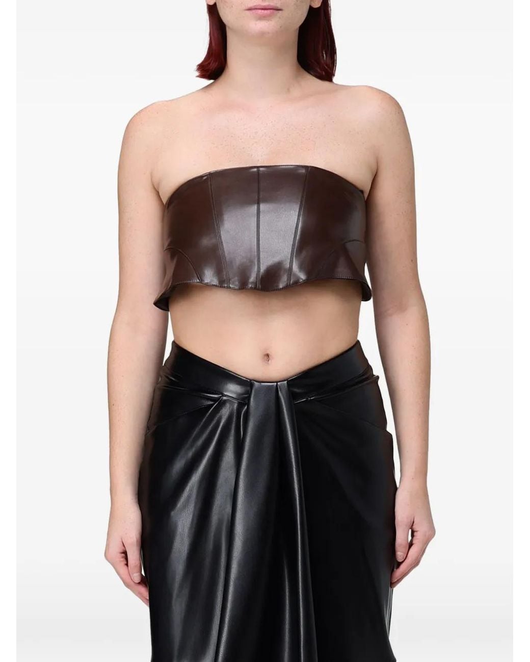 Hanita Black Lace-Up Strapless Top