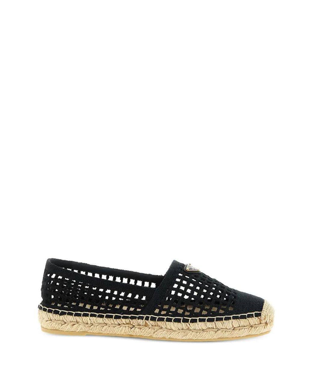 Prada White Crochet-Knit Logo-Plaque Espadrilles