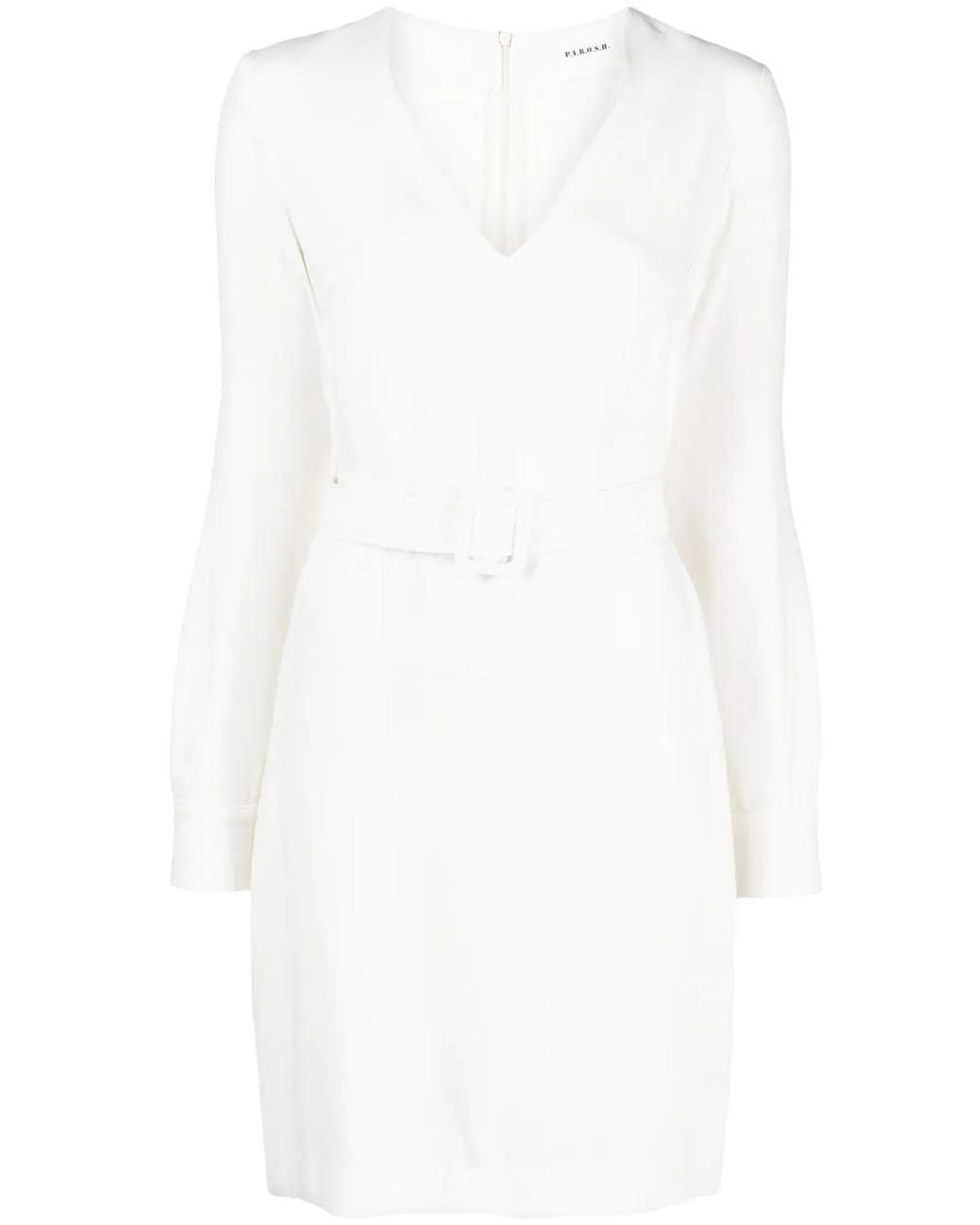 P.A.R.O.S.H. White Belted V-Neck Minidress
