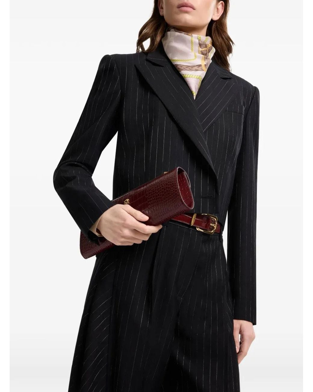 Elie Saab Blue Pinstripe-Pattern Cropped Jacket
