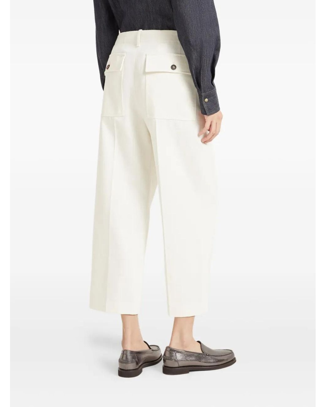 Brunello Cucinelli White Pleated Trousers